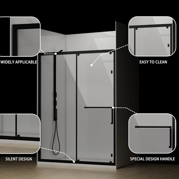 Sliding Shower Door, 59.05" W x 74.8" H Glass Shower Door, Watertight Cleaner Semi-Frameless Shower Door with Seal Strip Parts and Handle, Easy Glide Rollers, Reversible Installation