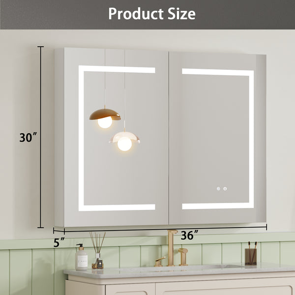 Aluminum Medicine Cabinet , Wall Mounted Surface led Medicine Cabinet, Defog, Stepless Dimming, 3 Color Change, 2 Outlets, 2USB for Bathroom