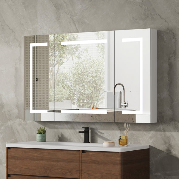 Aluminum Medicine Cabinet , Wall Mounted Surface led Medicine Cabinet, Defog, Stepless Dimming, 3 Color Change, 2 Outlets, 2USB for Bathroom