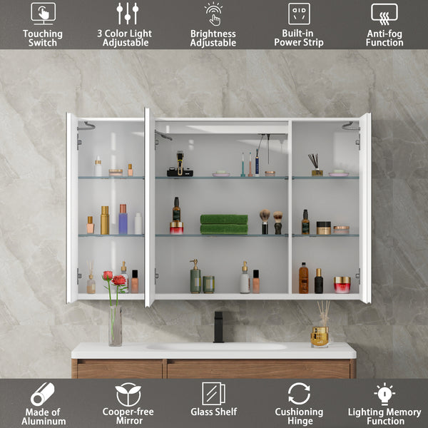 Aluminum Medicine Cabinet , Wall Mounted Surface led Medicine Cabinet, Defog, Stepless Dimming, 3 Color Change, 2 Outlets, 2USB for Bathroom