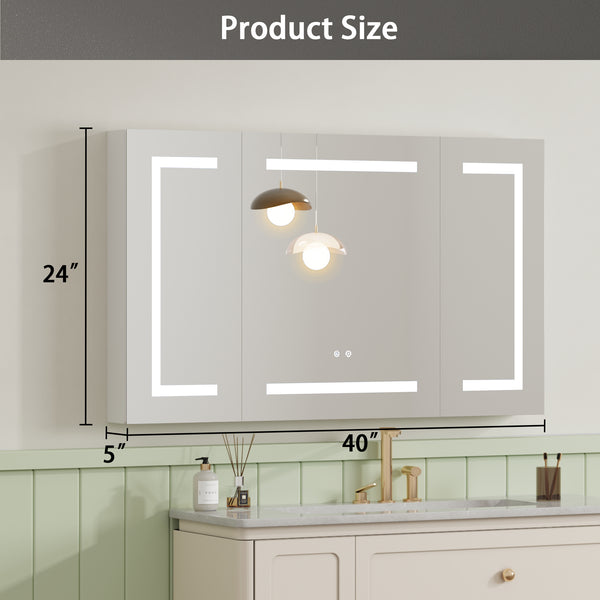 Aluminum Medicine Cabinet , Wall Mounted Surface led Medicine Cabinet, Defog, Stepless Dimming, 3 Color Change, 2 Outlets, 2USB for Bathroom