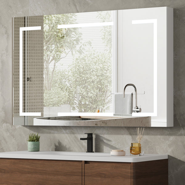 Aluminum Medicine Cabinet , Wall Mounted Surface led Medicine Cabinet, Defog, Stepless Dimming, 3 Color Change, 2 Outlets, 2USB for Bathroom