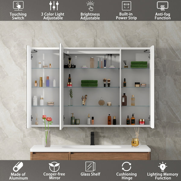 Aluminum Medicine Cabinet , Wall Mounted Surface led Medicine Cabinet, Defog, Stepless Dimming, 3 Color Change, 2 Outlets, 2USB for Bathroom