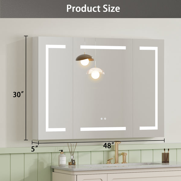 Aluminum Medicine Cabinet , Wall Mounted Surface led Medicine Cabinet, Defog, Stepless Dimming, 3 Color Change, 2 Outlets, 2USB for Bathroom