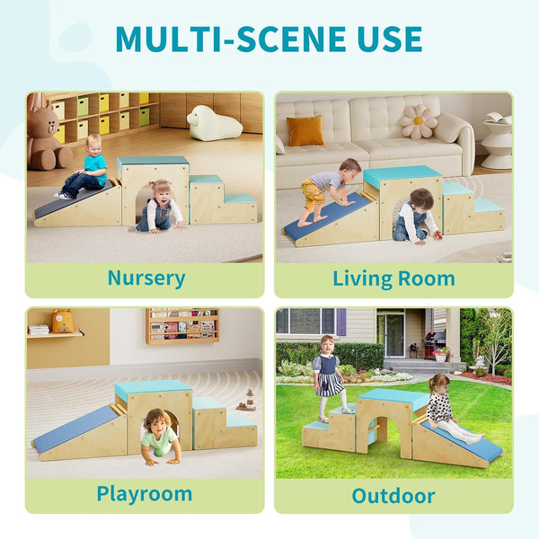 Wanan 3 in 1 Pikler Triangle Set, Toddler Climbing Toys Indoor with Ramp, Arch, Mat, and Staircase