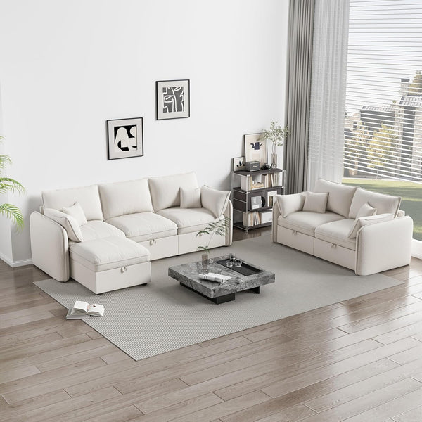 Akaber Modular Sectional Sofa, 107 Inch L Shaped Couch with Movable Storage Ottoman, 25 Inch Deep Seat, Cloud Couches for Living Room, Beige