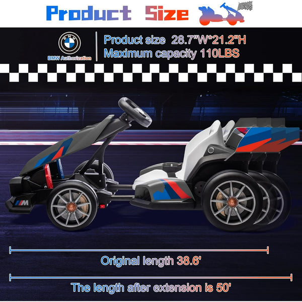 Akaber Electric Go Kart with Adjustable Seat, 24V 9AH Drift Kart with Dual 200W Motors, Crazy Go Cart for Kids Ages 6-12, Licensed BMW, LED Lights, Drift Mode and 2 Speed(Grey)