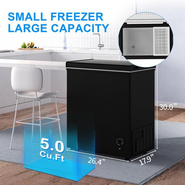 5.0 Cu.Ft Deep Freezer with 7 Level Adjustable Temperature for Temp Adjustment & Energy-Saving