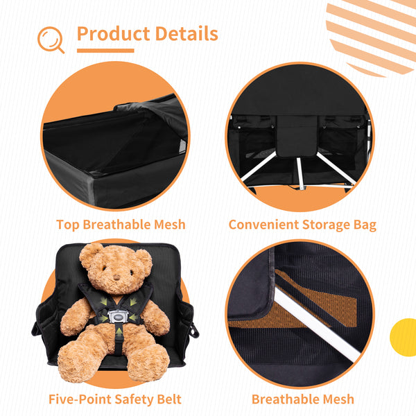 Stroller Wagon for 2 Kids, 2 seater wagon stroller with canopy(Black)