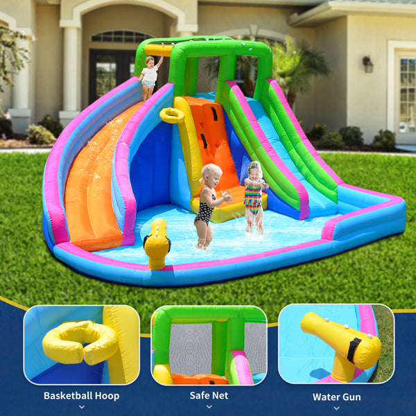 Inflatable Water Slide, 8 in 1 Water Inflatable Slide for Kids and Adults, 2 Large Water Slide (Dual Slide)