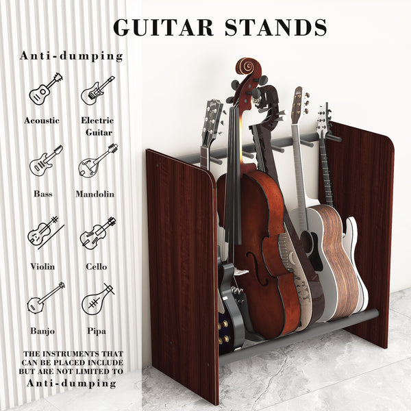 Multiple Guitar Stand, Record Player Stand 5 Guitar Rack Holder, 3-tier Storage Shelf