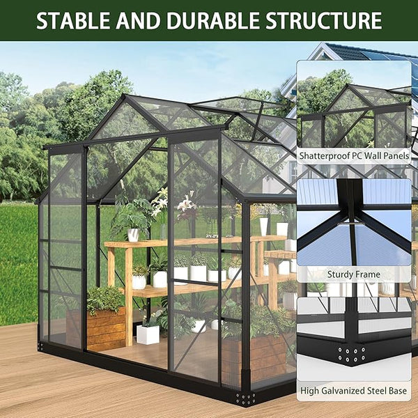 Polycarbonate Greenhouses, 8x20 FT Green Houses for Outside with 4 Adjustable Roof Vents, Walk-in Aluminum Frame Greenhouse with Sliding Doors for Backyard Garden