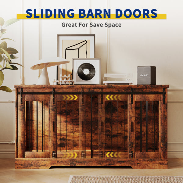 Linor Wooden Double Dog Crate Furniture with Divider and Sliding Door for Two Dogs