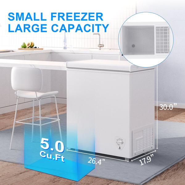 5.0 Cu.Ft Deep Freezer with 7 Level Adjustable Temperature for Temp Adjustment & Energy-Saving