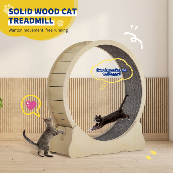 35.4'' Cat Exercise Wheel , with 2 Anti-Scratch Pads, Solid Wood Cat Wheel Exerciser for Indoor Cats for Walking, Running, Training