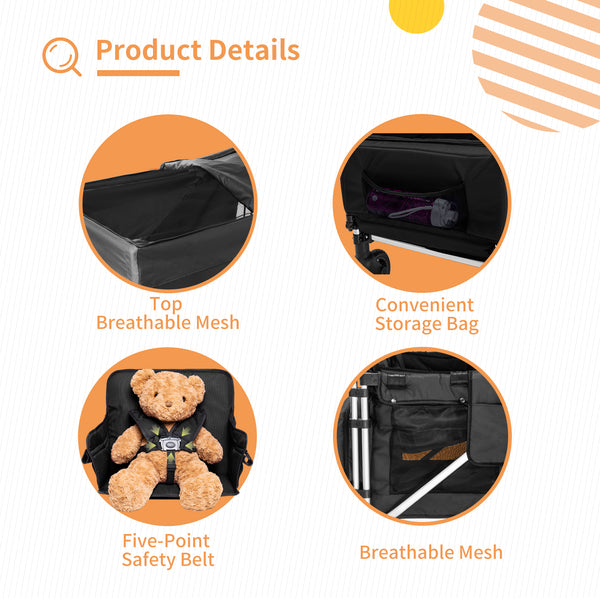 Stroller Wagon for 2 Kids, 2 seater wagon stroller, stroller wagon with canopy(Black)