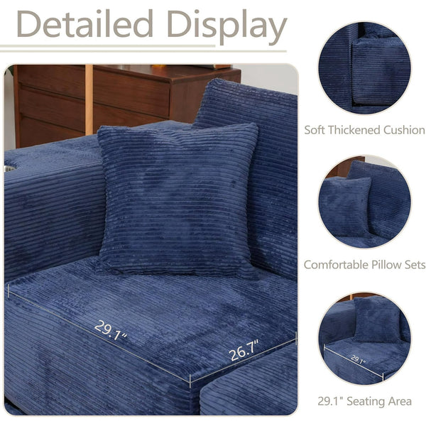 Akaber 101" Modular Sectional Sofa, 3 Seats U Shaped Couch for Living Room, Modern Sectional Corduroy Sofa with Deep Seat, Living Room Furniture Set