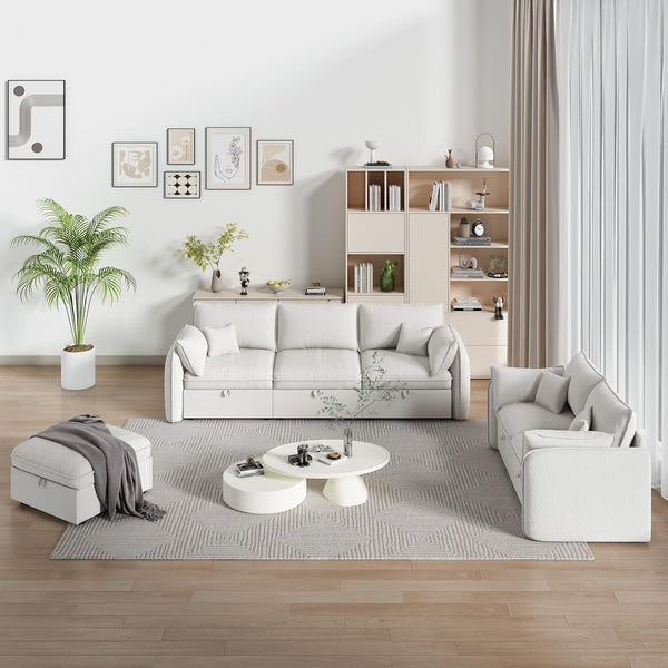 Akaber Modular Sectional Sofa, 107 Inch Couch with Movable Storage Ottoman, 25 Inch Deep Seat, Cloud Couches for Living Room, Beige