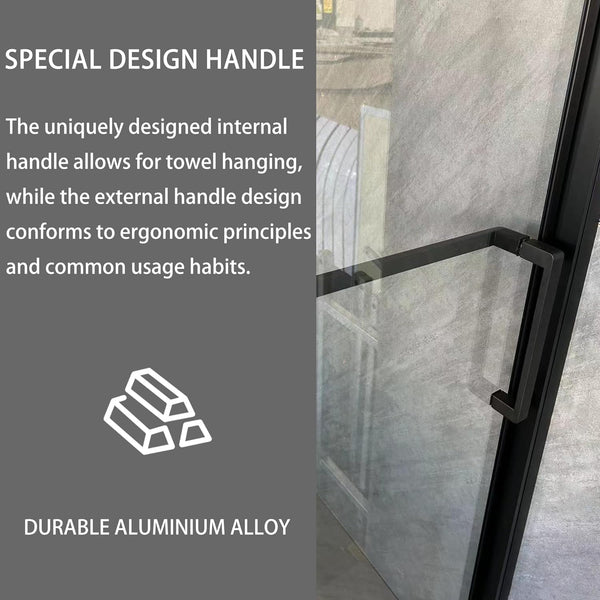 Sliding Shower Door, 59.05" W x 74.8" H Glass Shower Door, Watertight Cleaner Semi-Frameless Shower Door with Seal Strip Parts and Handle, Easy Glide Rollers, Reversible Installation