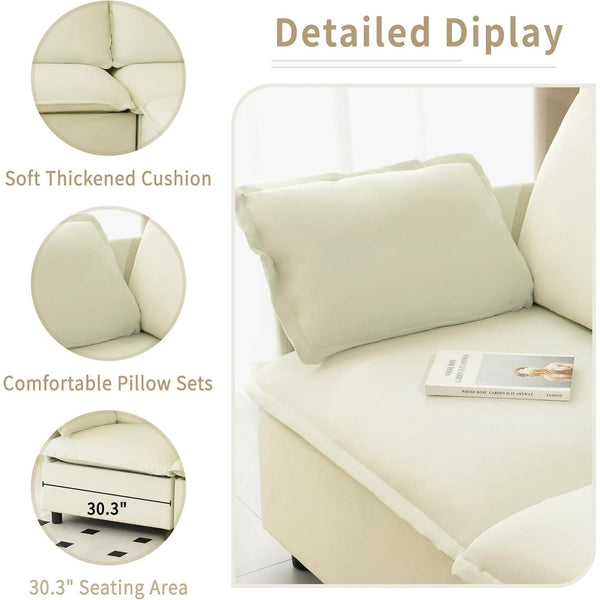 Akaber 100" U-Shaped Cloud Sectional Sofa, Modular Velvet Convertible Sofa Bed with Storage,Plush Living Room Couch (Beige)