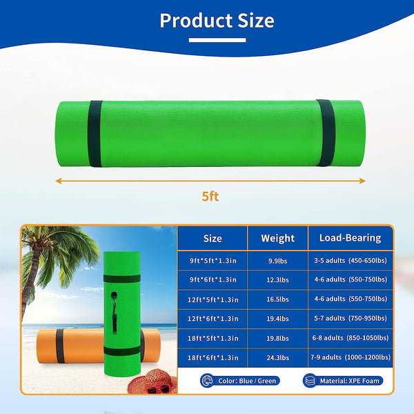 Linor 18 X 5Ft Lily Pad Floating Mat, 3-Layer Tear-Resistant Xpe Foam Floating Island for 6-8 Adults