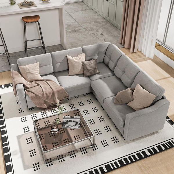 5 Seater Convertible Sectional Sofa, Linor L Shaped Sofa Couch for Living Room, Small Apartment, Reversible Sectional Couch, Light Grey