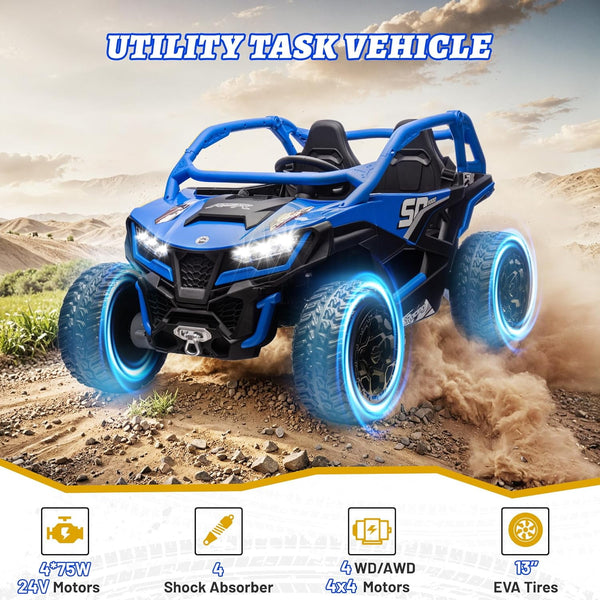 Wanan 24V 10AH 2 Seater Power of Wheels for Big Kids, 21" 4WD/AWD Largre Kids' Electric Vehicles with Remote Control for Girls and Boys, UTV Ride On Car for Kid, EVA Tires, 4 Spring Absorbers