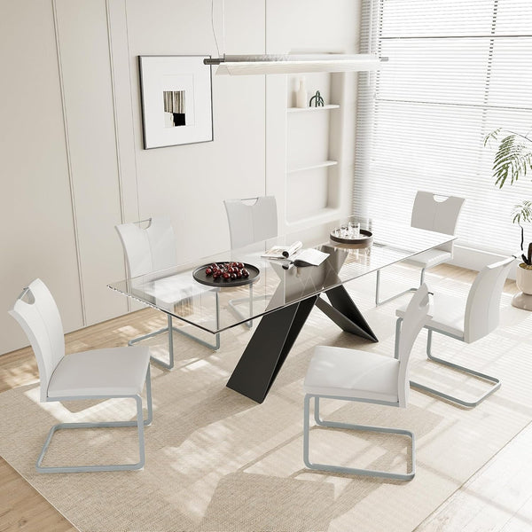 Akaber Modern Dining Chairs Set of 2, Faux Leather Upholstered Dining Room Side Chair with High Back, Metal Legs and Portable Handle, Armless Kitchen Chairs Set, White