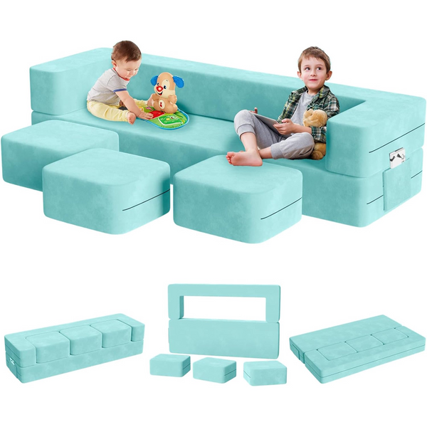 Kids Sofa with 3 Ottomans, 5 in 1 Modular Kids Play Couch for Playroom Bedroom, Extra Large Modular Kids Couch for Boys and Girls, Kids Play Couch for Kids