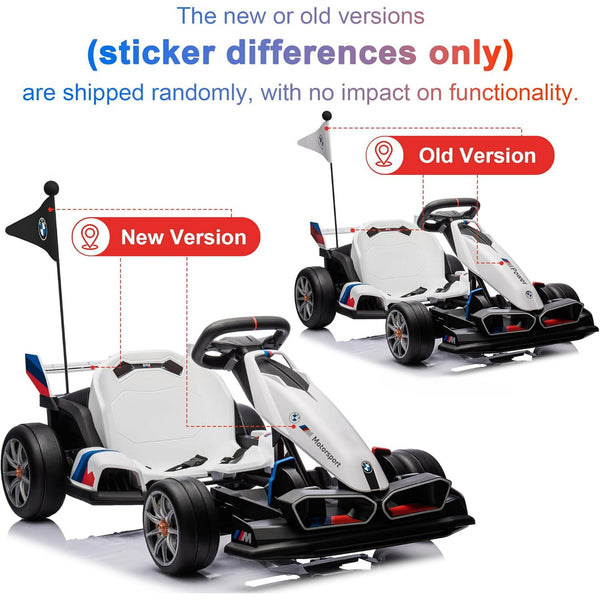 Wanan Electric Go Kart with Adjustable Seat, 24V 9AH Drift Kart with 400W Motors, Crazy Go Cart for Kids Ages 6-12, Licensed BMW, LED Lights, Drift Mode and 2 Speed (White)