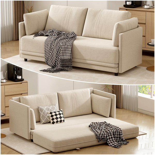 Folding Sofa Bed Queen, Sleeper Sofa for 4 Seats with Pillows, 78.3'' Adult Floor Couch with Linen Cover, Convertible Fold Out Couch for Indoor Bedroom, Living Room, Guest Room, Movie Room