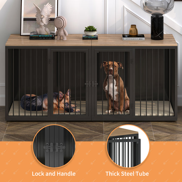 Linor All Steel Frame Large Dog Crate Furniture with Double Doors for 2 Dogs