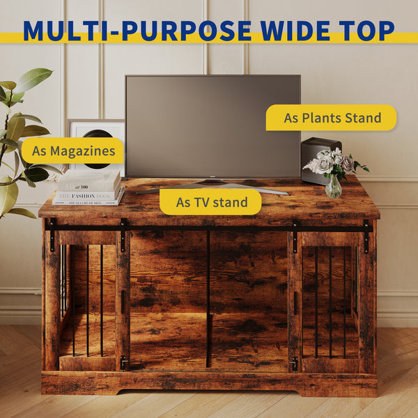 Linor Wooden Double Dog Crate Furniture with Divider and Sliding Door for Two Dogs