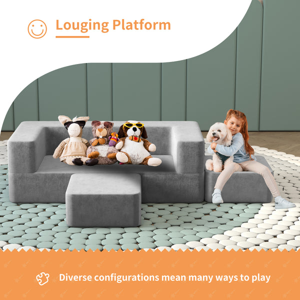 Multi-color Kids Couch, Play Couch with Washable and Durable Covers