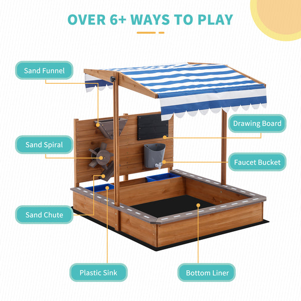 Kids Large Wooden SandBoxes with Cover, Sand Pit, Outdoor Sand Box with Canopy for Backyard Garden Beach