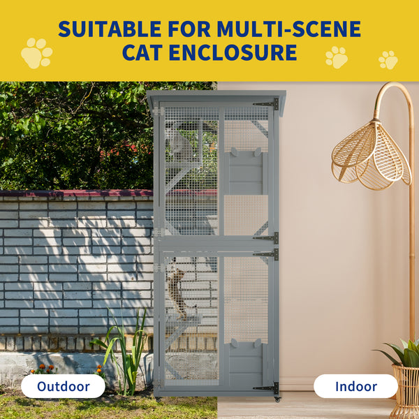 Outdoor Cat Enclosure with 3 Platforms, Outdoor Cat House with Fir Wood, 4 * 360° Wheels(3-Platform)