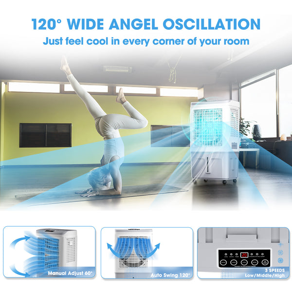 Evaporative Air Cooler, 3531CFM Swamp Cooler, 120° Oscillation Evaporative Cooler with Remote Control