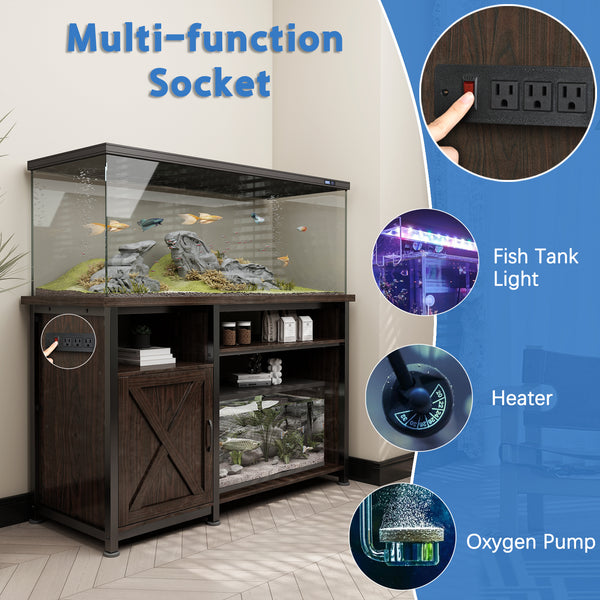 50-75 Gallon Fish Tank Stand with Power Outlets and Cabinet for Fish Tank Accessories Storage (Single door)