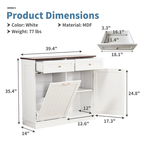 Tilt Out Trash Cabinet 10 Gallon, Kitchen Trash Can Cabinet with Adjustable Shelf & 2 Drawers, Freestanding Trash Cabinet, Recycling Cabinet for Laundry, Living Room, Bathroom