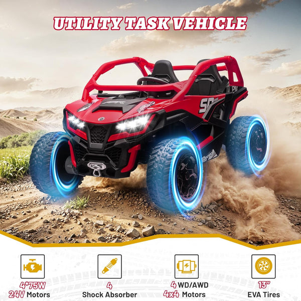 Akaber 24V 10AH 2 Seater Power of Wheels for Big Kids, 21" 4WD/AWD Largre Kids' Electric Vehicles with Remote Control for Girls and Boys, UTV Ride On Car for Kid, EVA Tires, 4 Spring Absorbers