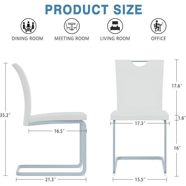 Akaber Modern Dining Chairs Set of 6, Faux Leather Upholstered Dining Room Side Chair with High Back, Metal Legs and Portable Handle, Armless Kitchen Chairs Set, White