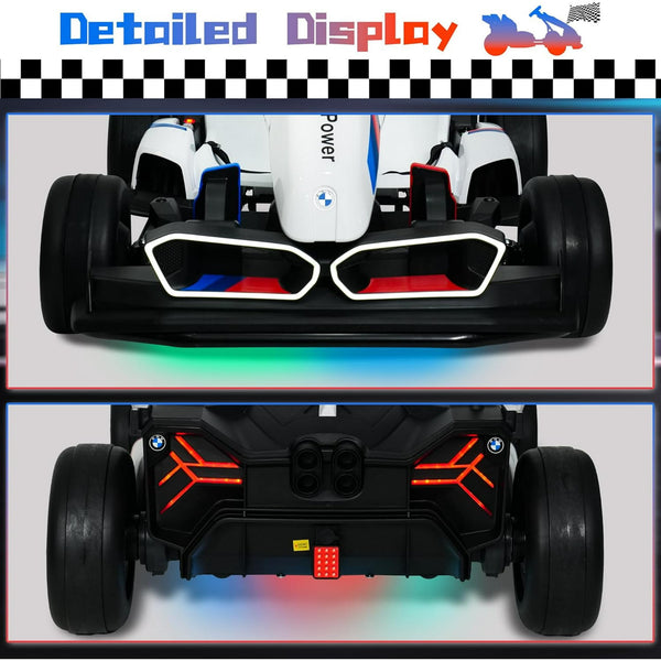 Wanan Electric Go Kart with Adjustable Seat, 24V 9AH Drift Kart with 400W Motors, Crazy Go Cart for Kids Ages 6-12, Licensed BMW, LED Lights, Drift Mode and 2 Speed (White)