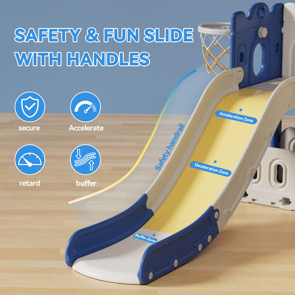 Linor 7-in-1 Toddler Complete Indoor Playset/Playground with Slide, Climber, Basketball Hoop, Tunnel Crawl, and Storage