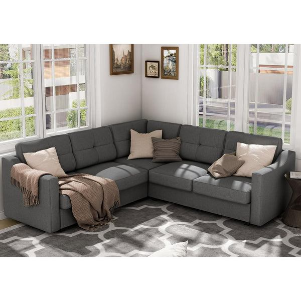 5 Seater Convertible Sectional Sofa, Linor L Shaped Sofa Couch for Living Room, Small Apartment, Reversible Sectional Couch, Dark Grey