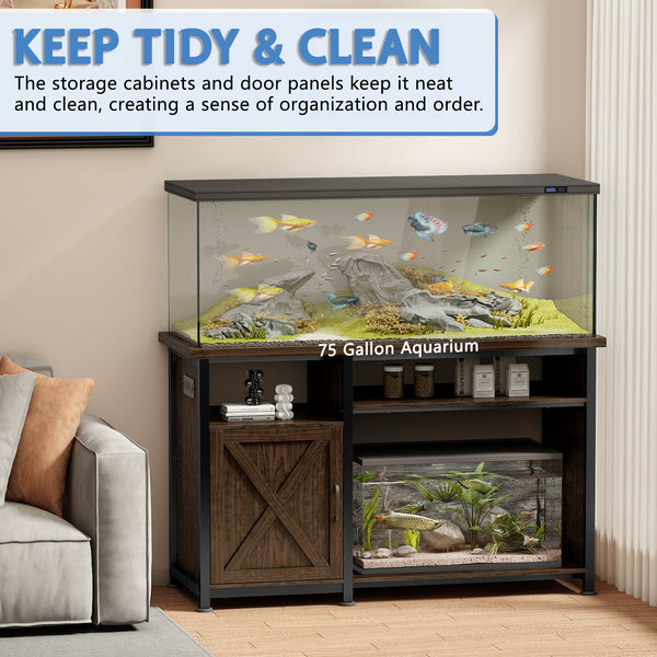 50-75 Gallon Fish Tank Stand with Power Outlets and Cabinet for Fish Tank Accessories Storage (Single door)