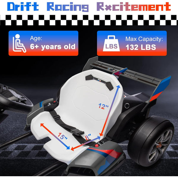Akaber Electric Go Kart with Adjustable Seat, 24V 9AH Drift Kart with Dual 200W Motors, Crazy Go Cart for Kids Ages 6-12, Licensed BMW, LED Lights, Drift Mode and 2 Speed(Grey)
