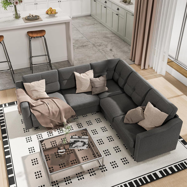 5 Seater Convertible Sectional Sofa, Linor L Shaped Sofa Couch for Living Room, Small Apartment, Reversible Sectional Couch, Dark Grey