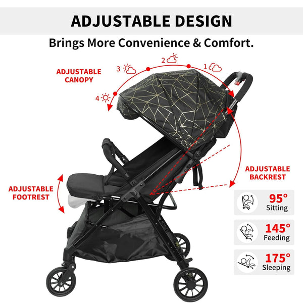 Lightweight Baby Stroller, Gravity Automatic One-Hand Fold Travel Stroller for Baby and Toddlers, Ultra Compact Stroller for Airplane with Adjustable Backrest