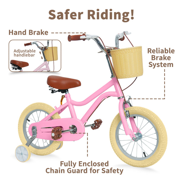 Kids Bike, 14 16 20 inch Girls Bike for 5-14 Girls with Training Wheels New