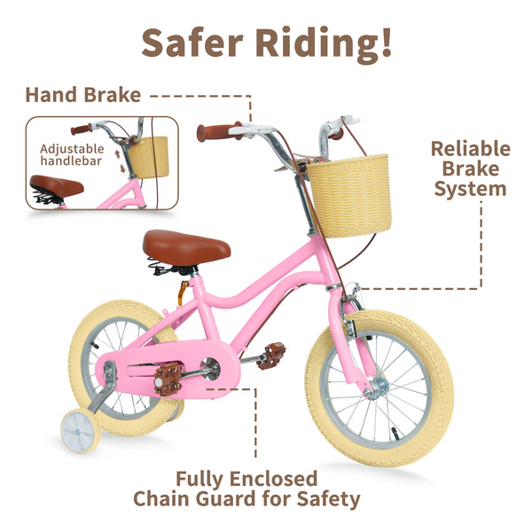 Kids Bike, 14 16 20 inch Girls Bike for 5-14 Girls with Training Wheels New